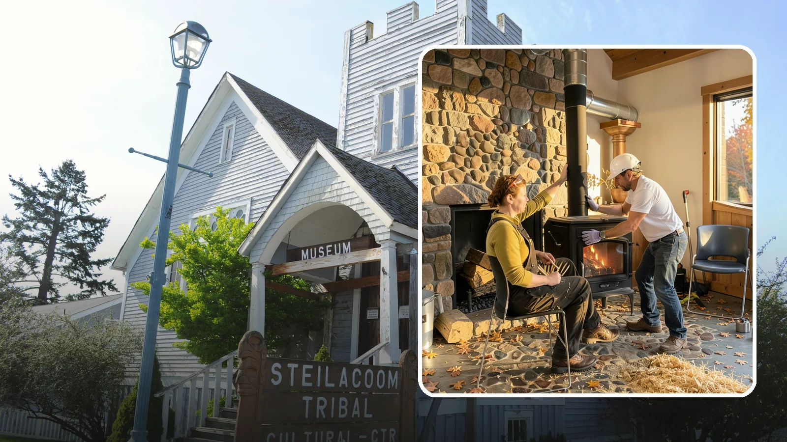 Wood Stove Installation in Steilacoom, Pierce County, WA - EPA-certified wood stoves installed with safe clearances and code-approved chimney systems.