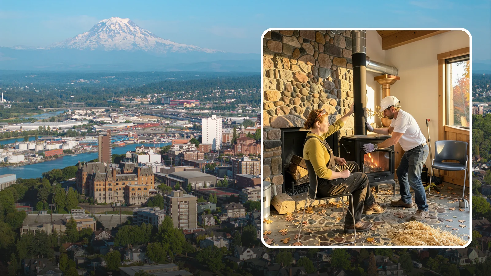 Wood Stove Installation in Tacoma, Pierce County, WA - EPA-certified wood stoves installed with safe clearances and code-approved chimney systems.