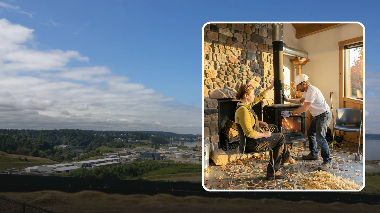 Wood Stove Installation in University Place, Pierce County, WA - EPA-certified wood stoves installed with safe clearances and code-approved chimney systems.