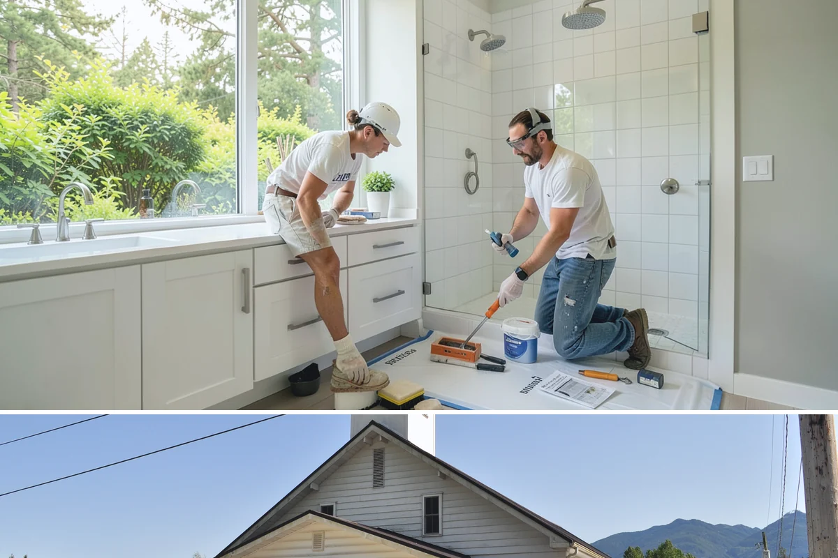 Wood Window Installation in Concrete, Skagit County, WA - Wood windows are best installed and finished during drier weather to protect exposed material, and we carefully cover openings...