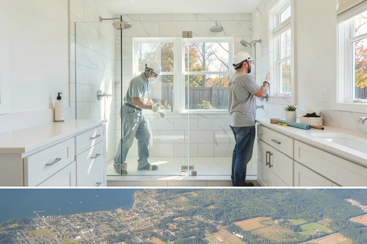Wood Window Installation in Coupeville, Island County, WA - Wood windows are best installed and finished during drier weather to protect exposed material, and we carefully cover openings...