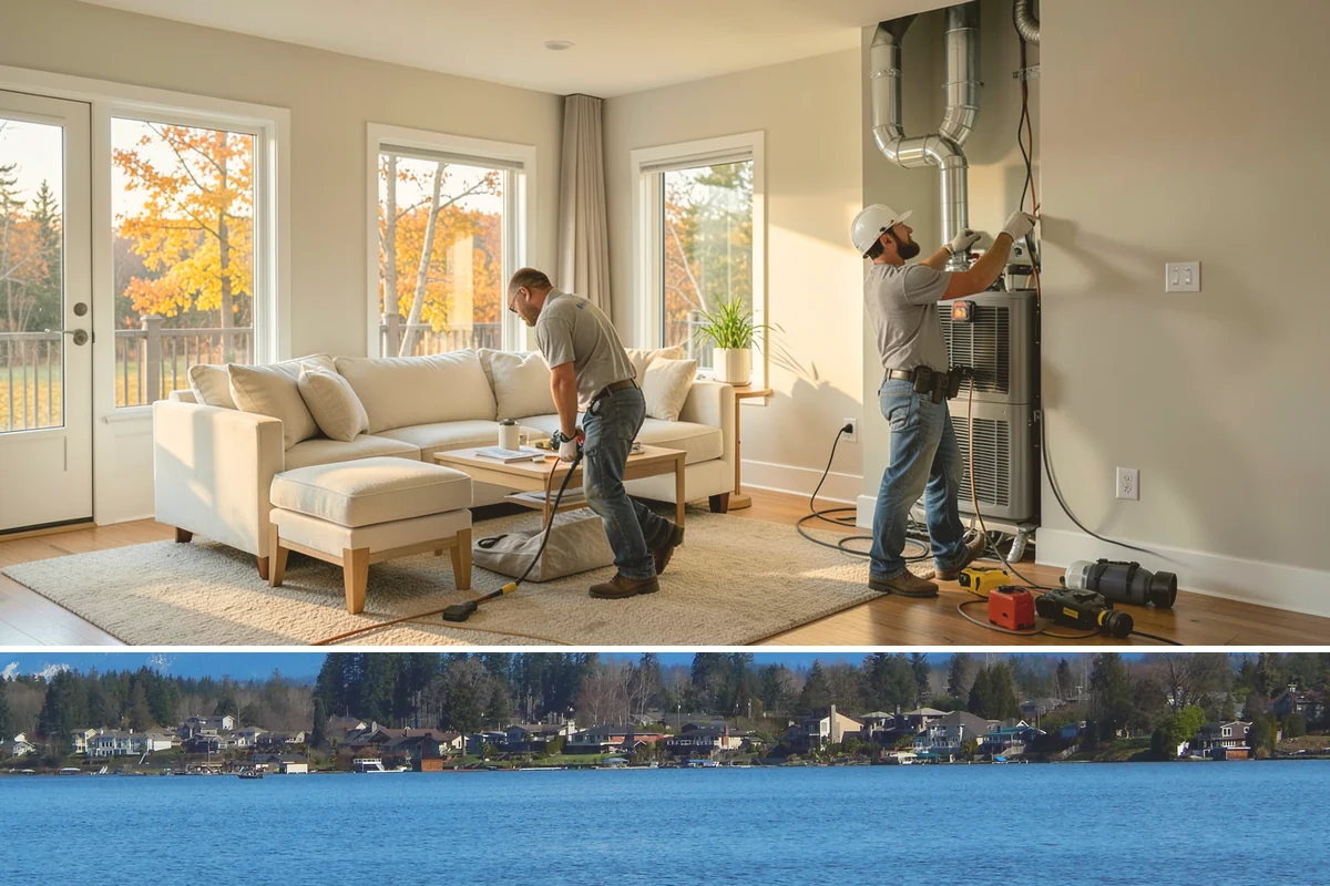 Wood Window Installation in Lake Stevens, Snohomish County, WA - Wood windows are best installed and finished during drier weather to protect exposed material, and we carefully cover openings...