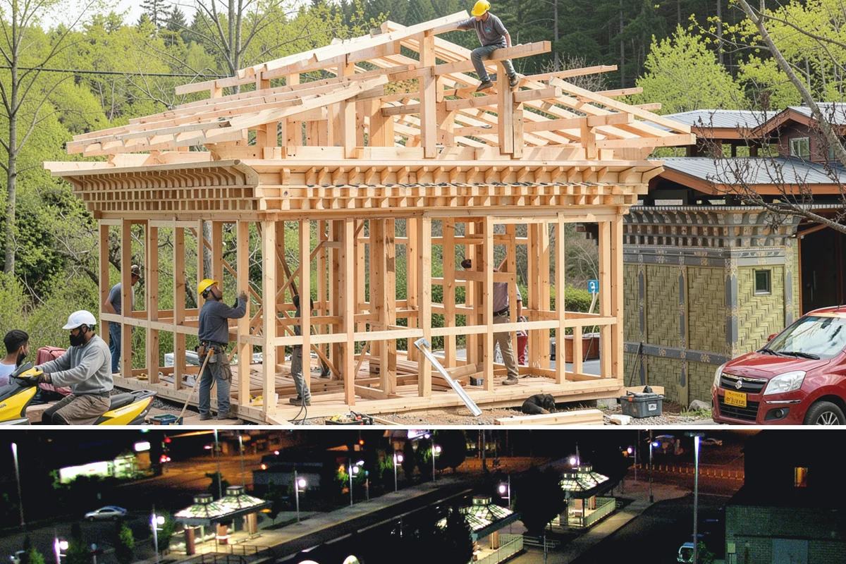Workshop Construction in Auburn, King County, WA - We frame and dry-in during the summer so interior wiring and finishing can continue through the wet season.