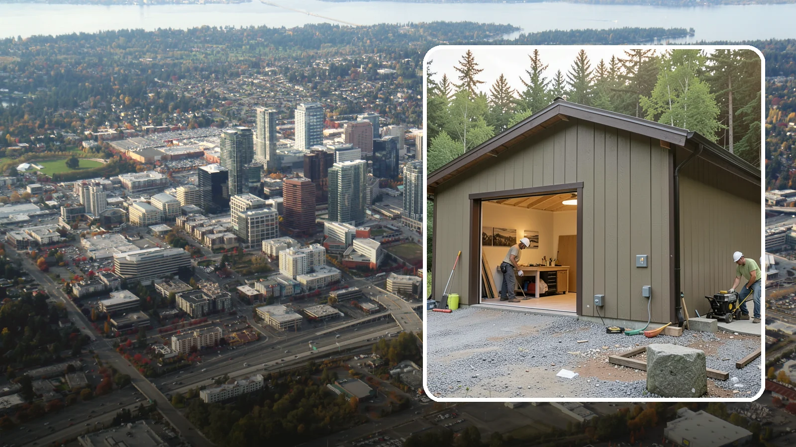 Workshop Construction in Bellevue, King County, WA - A dedicated workshop building equipped with power, lighting, and durable finishes.