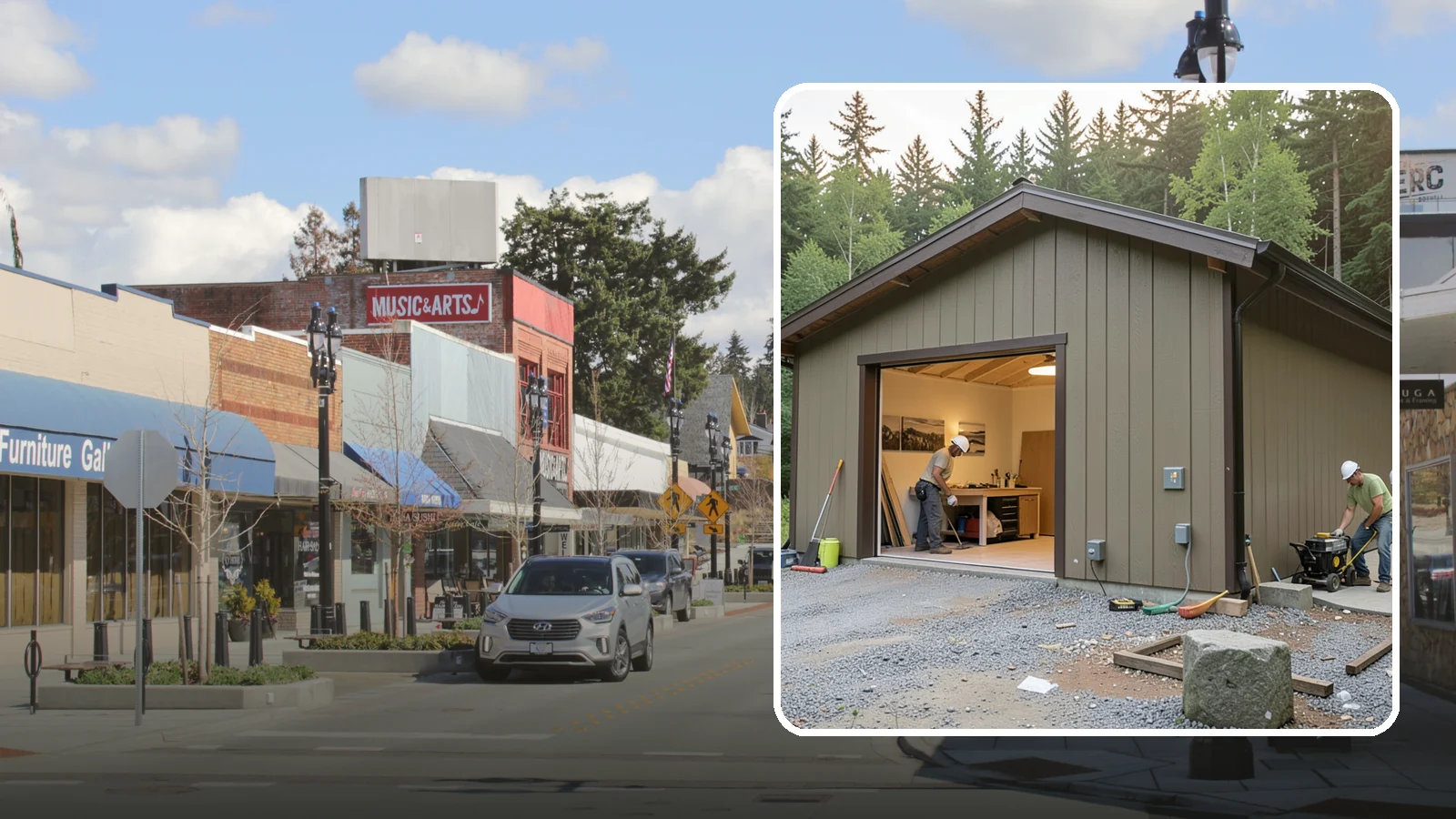 Workshop Construction in Bothell, King County, WA - A dedicated workshop building equipped with power, lighting, and durable finishes.