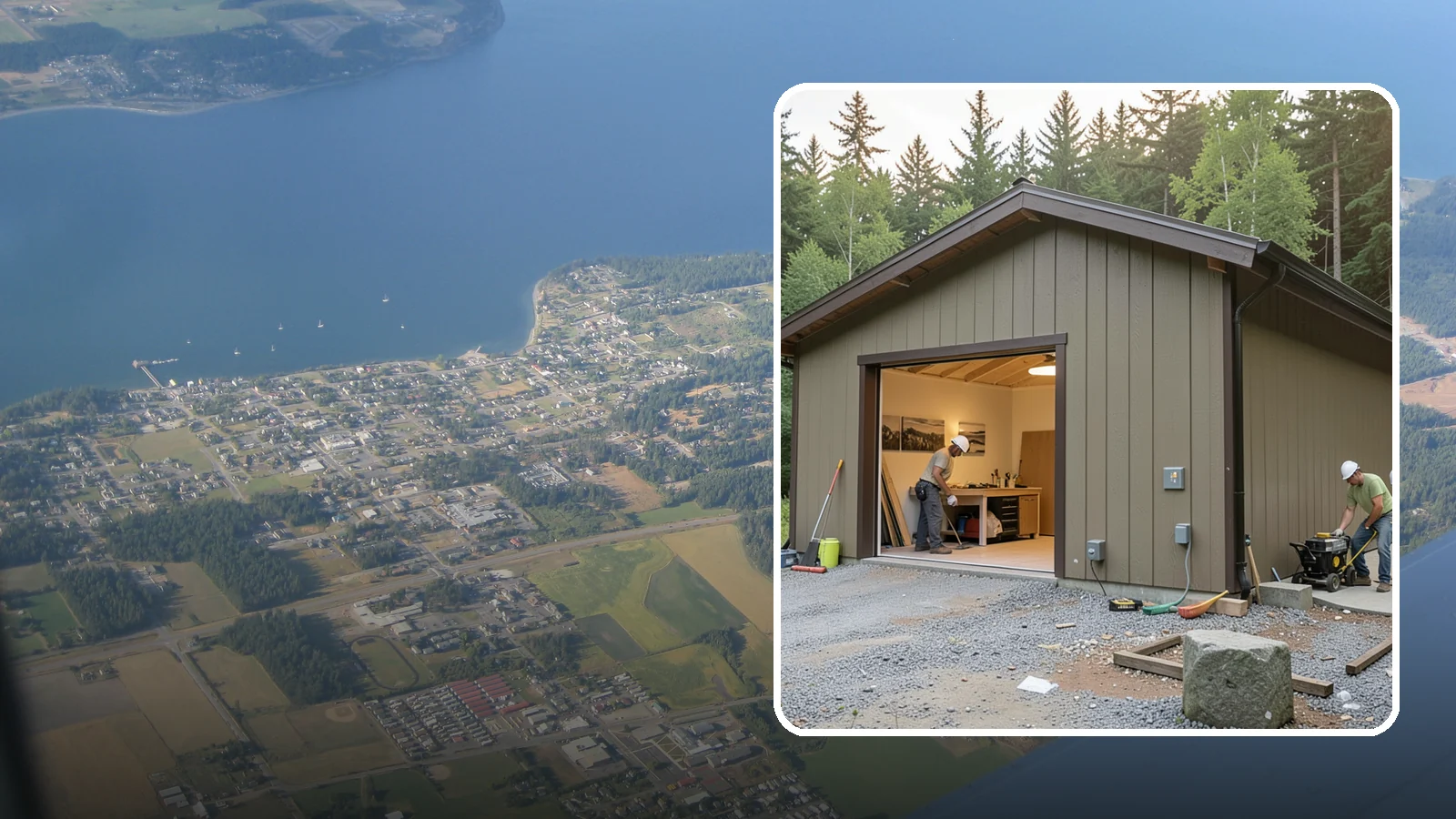 Workshop Construction in Coupeville, Island County, WA - A dedicated workshop building equipped with power, lighting, and durable finishes.