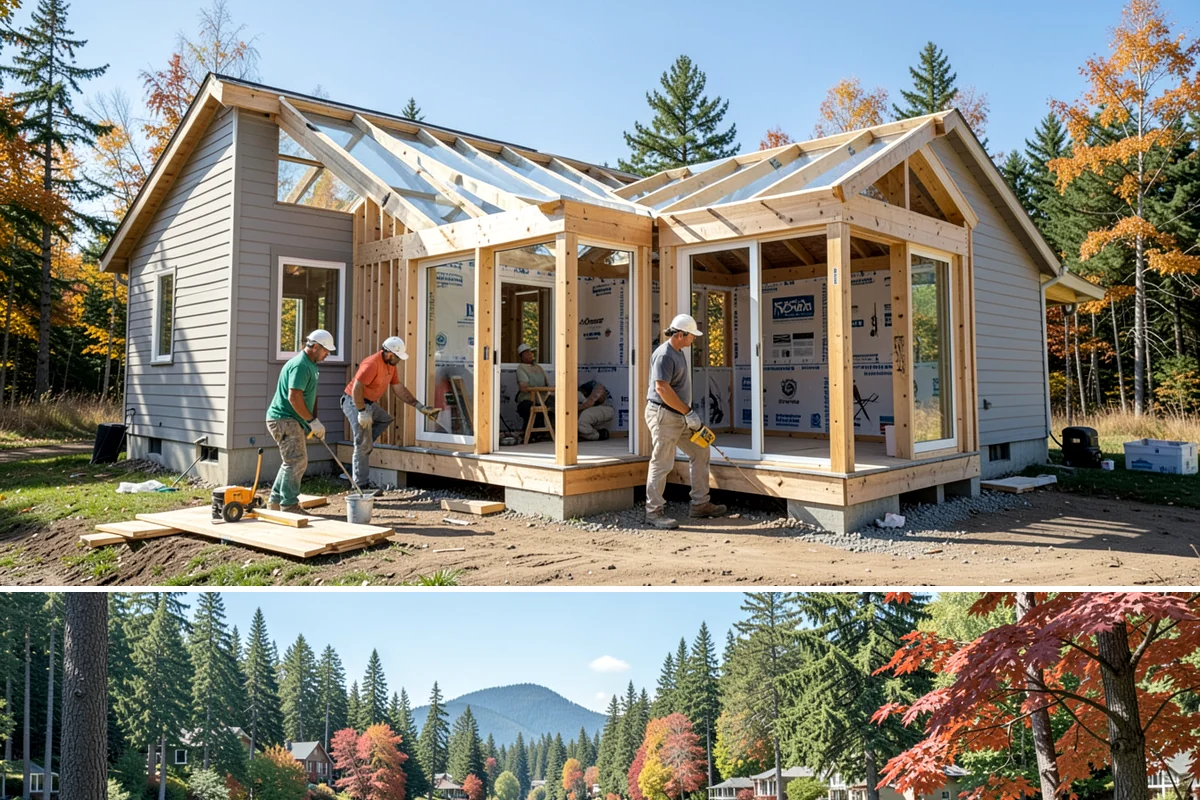 Workshop Construction in Covington, King County, WA - We frame and dry-in during the summer so interior wiring and finishing can continue through the wet season.