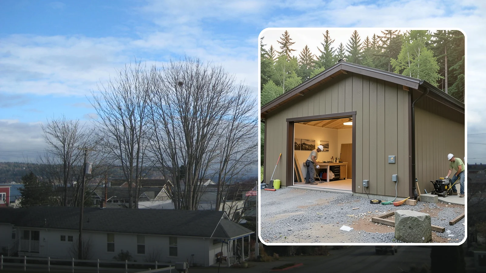 Workshop Construction in Langley, Island County, WA - A dedicated workshop building equipped with power, lighting, and durable finishes.