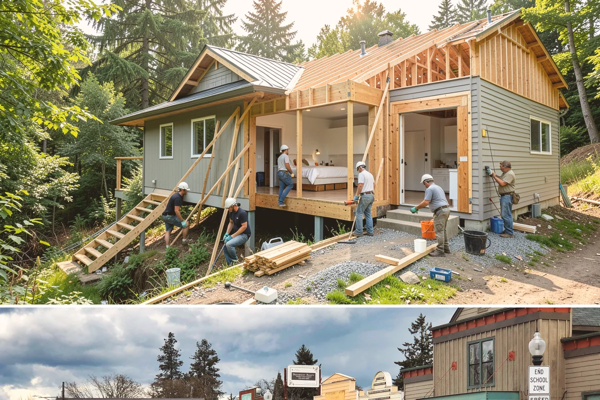 Workshop Construction in Roy, Pierce County, WA - We frame and dry-in during the summer so interior wiring and finishing can continue through the wet season.