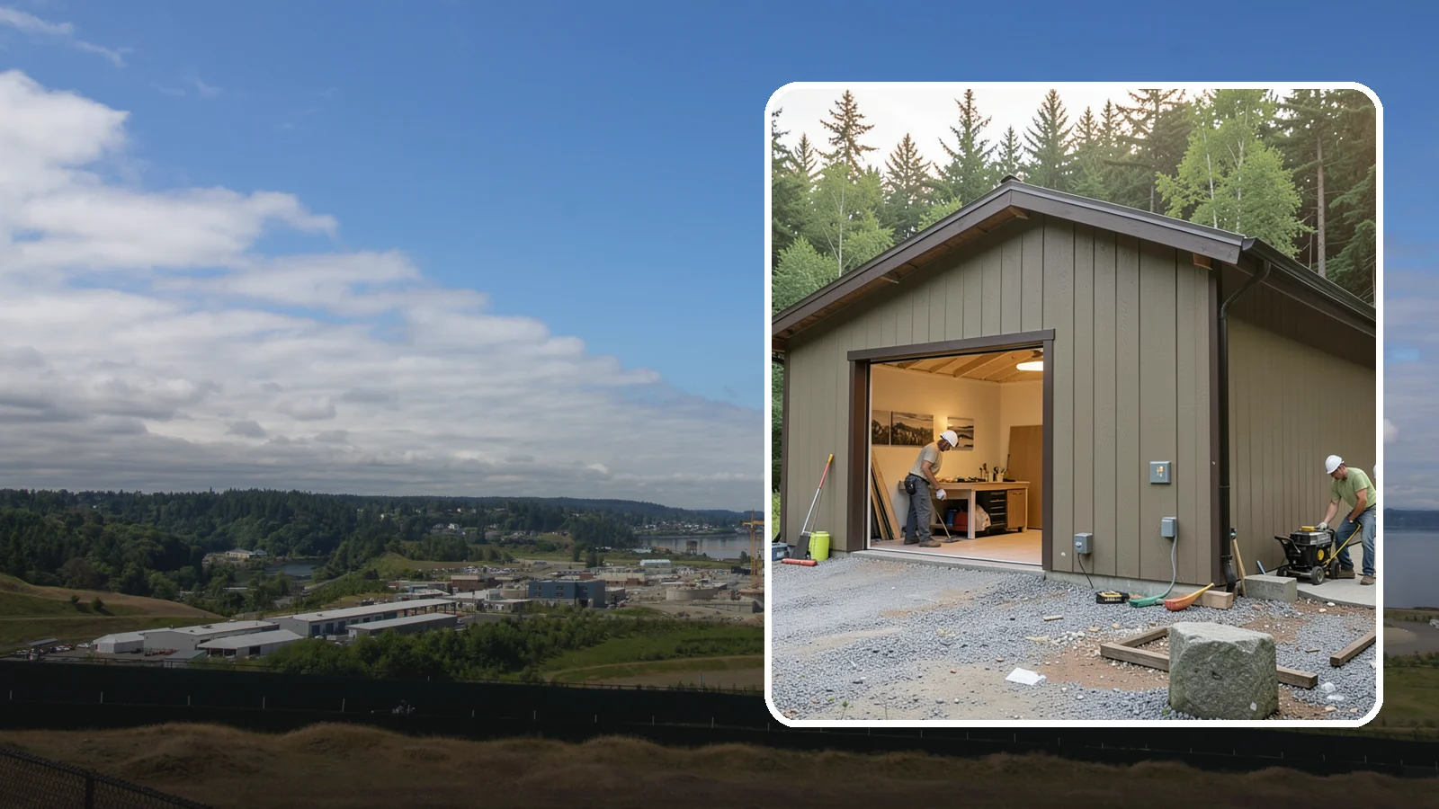 Workshop Construction in University Place, Pierce County, WA - A dedicated workshop building equipped with power, lighting, and durable finishes.