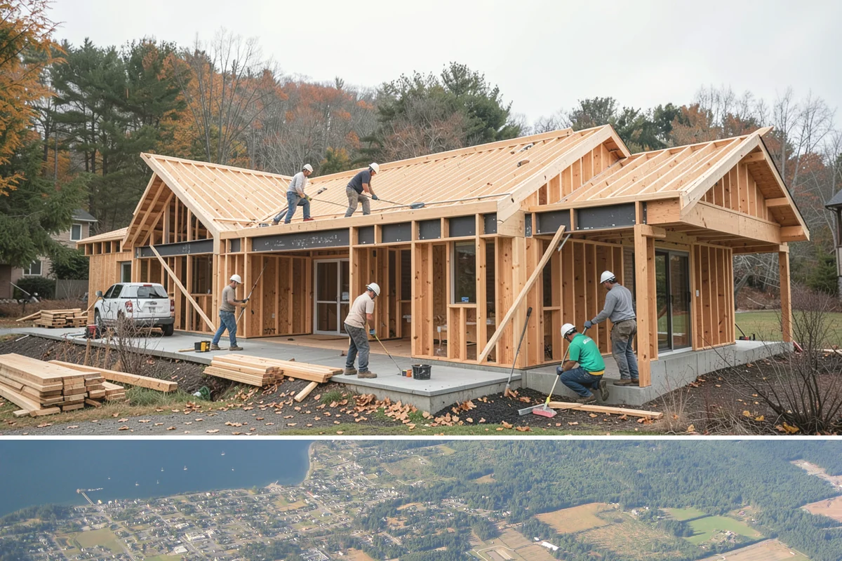 Wraparound Addition in Coupeville, Island County, WA - Given the extensive roof and wall work, we sequence framing and dry-in through the dry summer season.