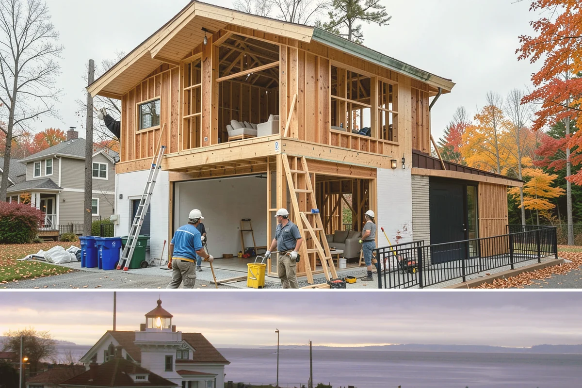 Wraparound Addition in Mukilteo, Snohomish County, WA - Given the extensive roof and wall work, we sequence framing and dry-in through the dry summer season.