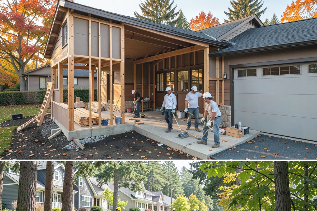 Wraparound Addition in Normandy Park, King County, WA - Given the extensive roof and wall work, we sequence framing and dry-in through the dry summer season.