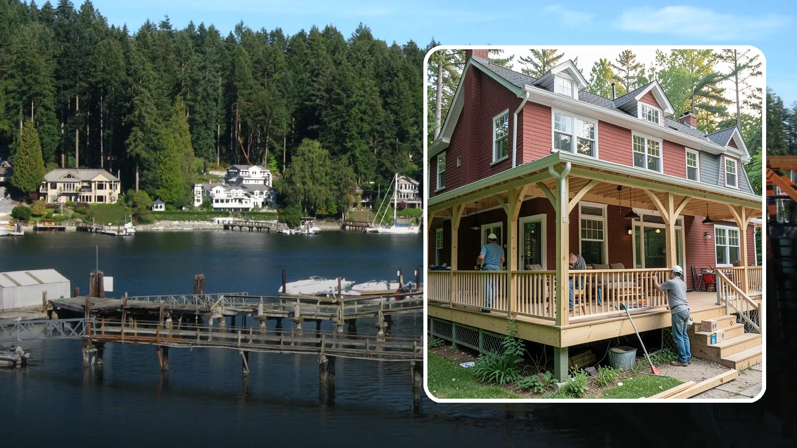 Wraparound Porch Construction in Gig Harbor, Pierce County, WA - Wraparound porch construction that wraps your home in classic, usable covered space.