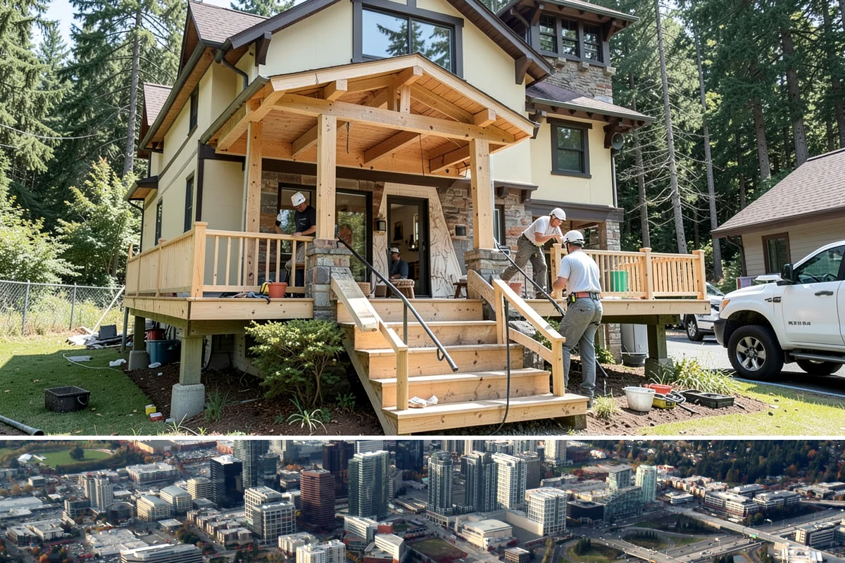 Zero-Step Entry Construction in Bellevue, King County, WA - Concrete and grading work goes fastest in the drier late-spring through early-fall window.