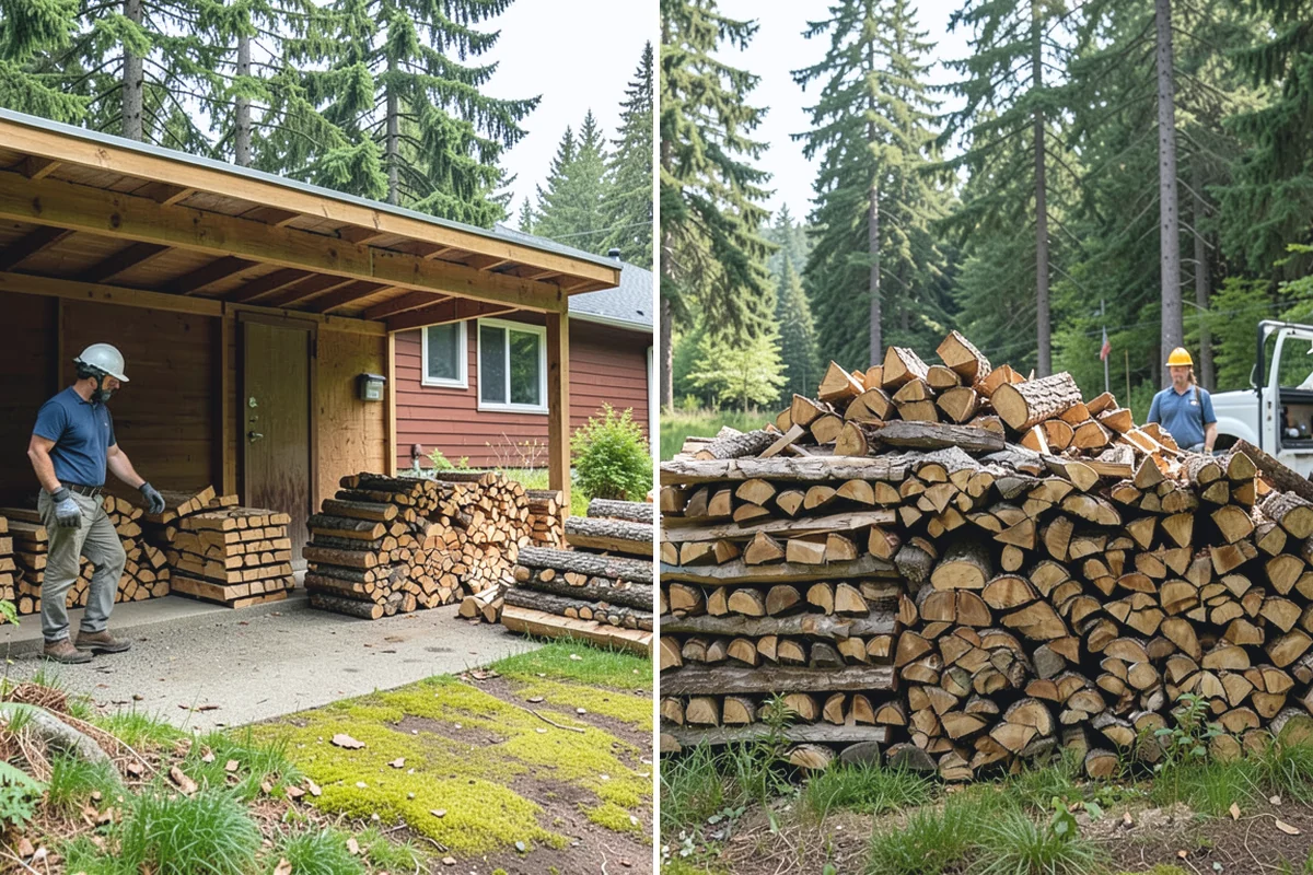 Air-Dried Firewood in Beaux Arts Village, King County, WA - Rounds are split and stacked off the ground