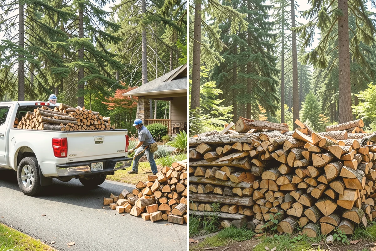 Air-Dried Firewood in Bellevue, King County, WA - Rounds are split and stacked off the ground