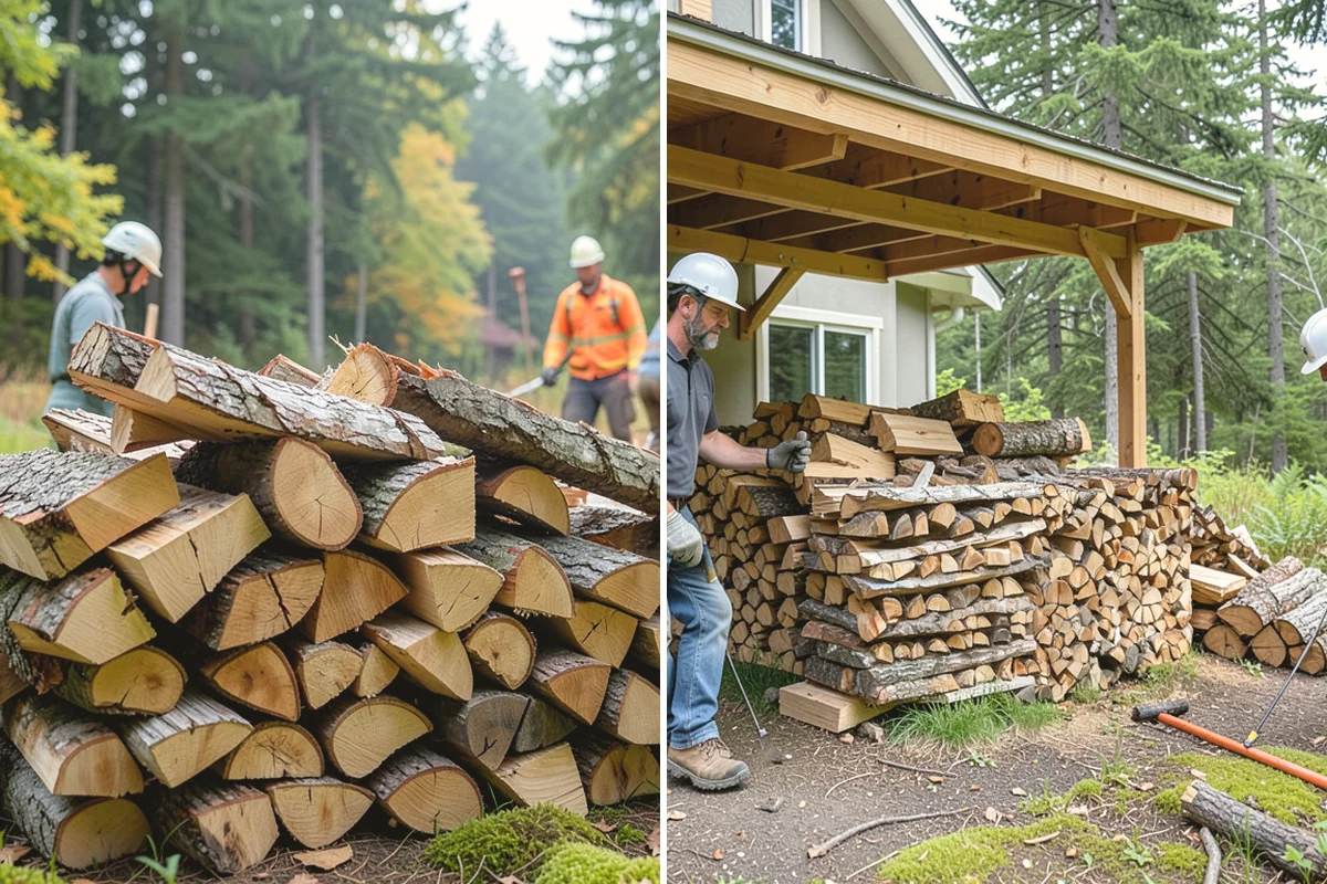 Air-Dried Firewood in Black Diamond, King County, WA - Rounds are split and stacked off the ground