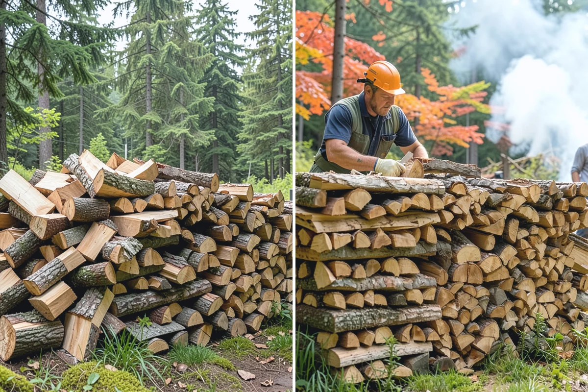 Air-Dried Firewood in Bonney Lake, Pierce County, WA - Rounds are split and stacked off the ground