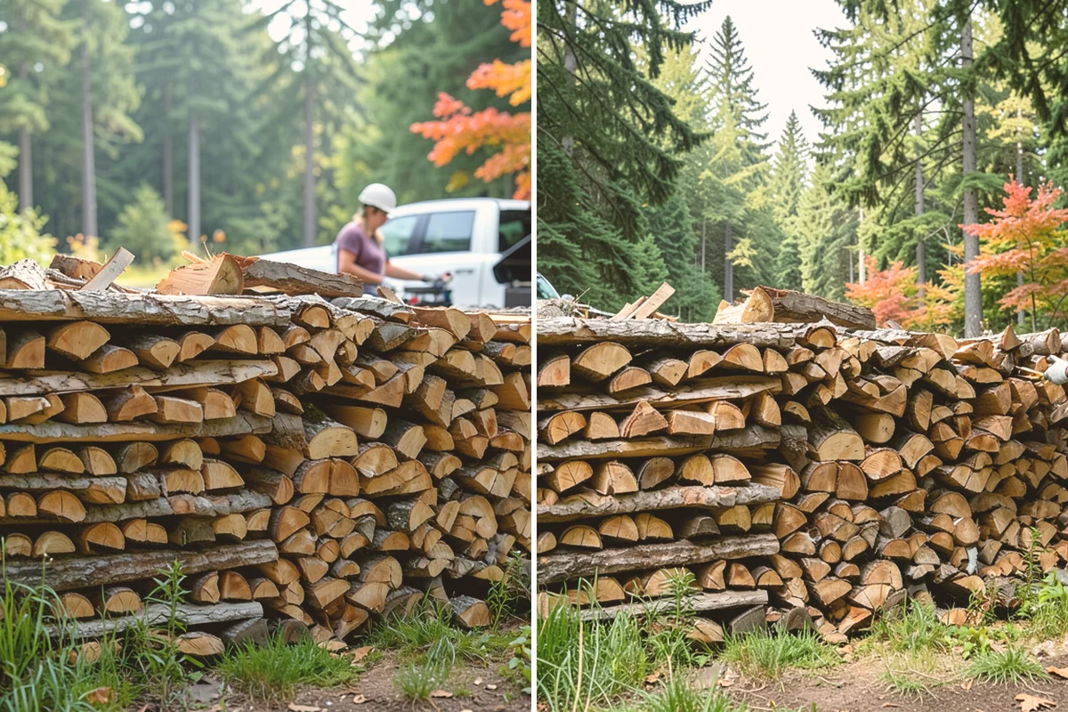 Air-Dried Firewood in Bothell, King County, WA - Rounds are split and stacked off the ground