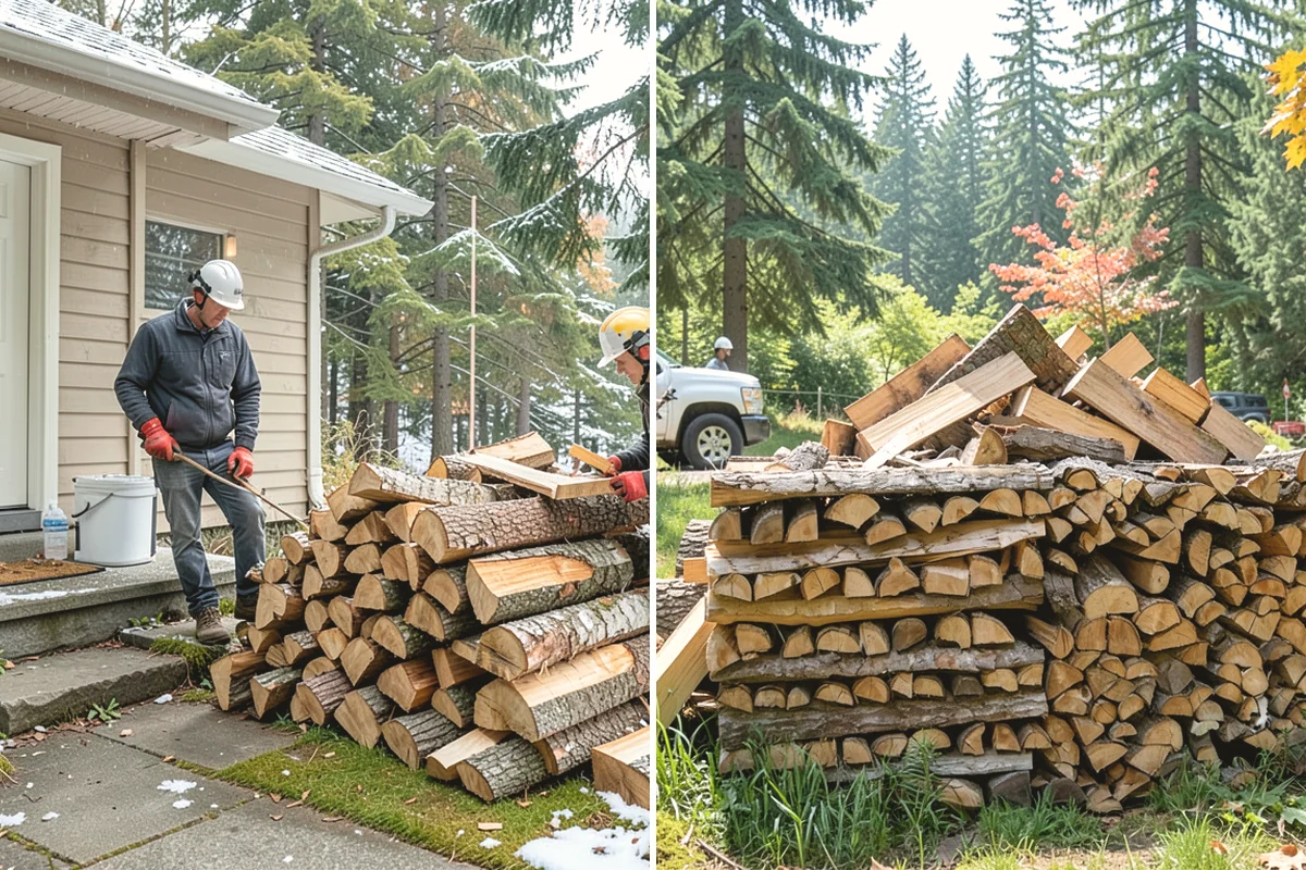 Air-Dried Firewood in Burien, King County, WA - Rounds are split and stacked off the ground