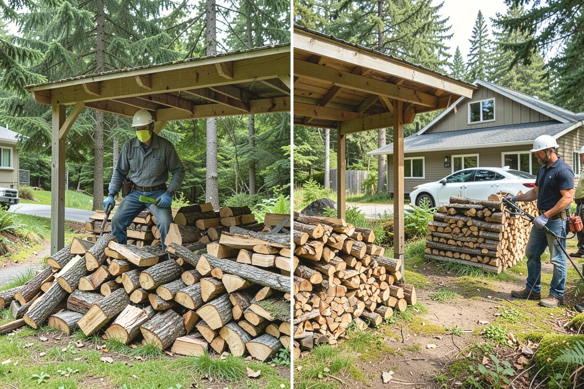 Air-Dried Firewood in Burlington, Skagit County, WA - Rounds are split and stacked off the ground
