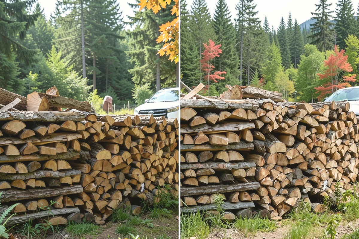 Air-Dried Firewood in Carbonado, Pierce County, WA - Rounds are split and stacked off the ground