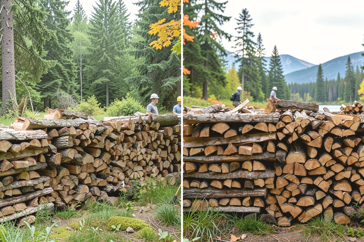 Air-Dried Firewood in Carnation, King County, WA - Rounds are split and stacked off the ground