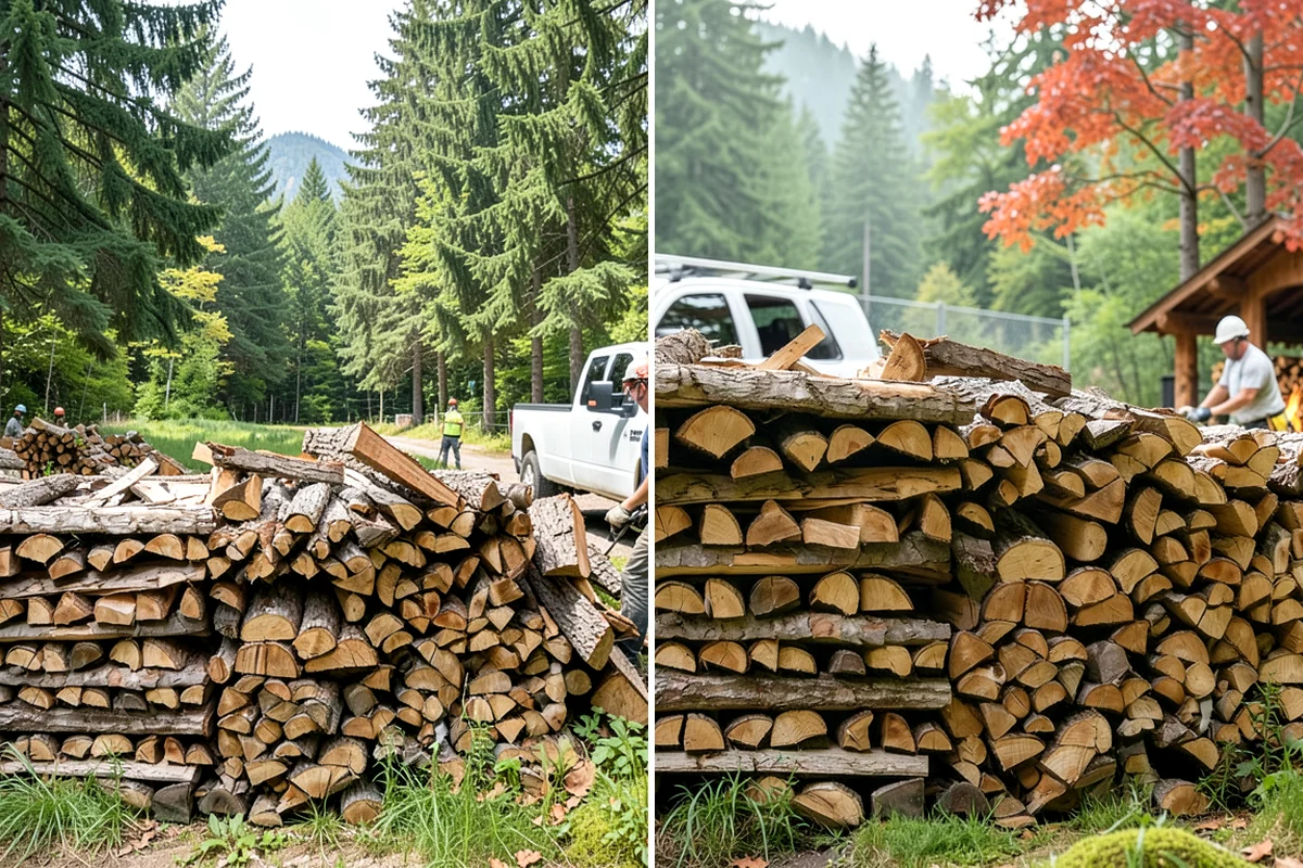 Air-Dried Firewood in Clyde Hill, King County, WA - Rounds are split and stacked off the ground