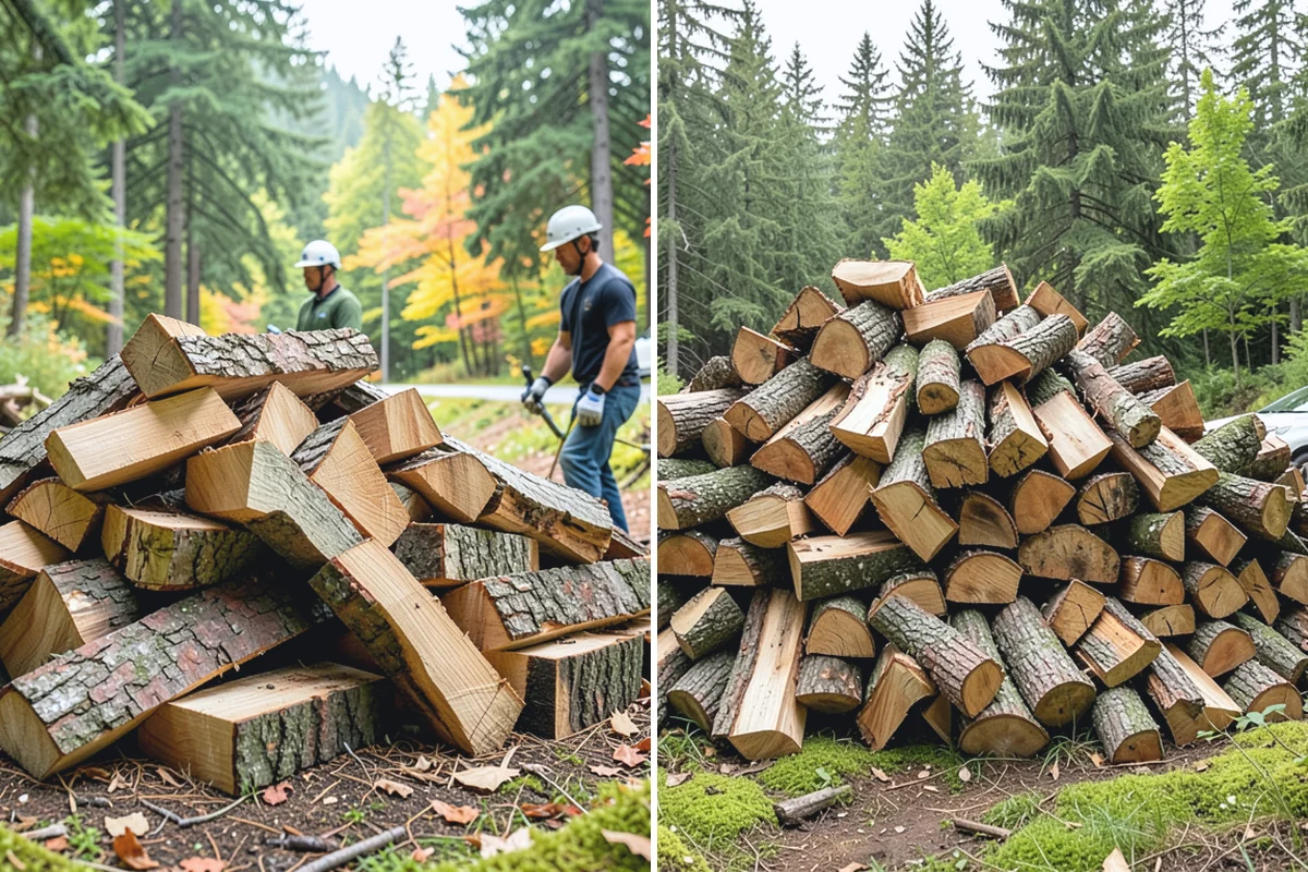 Air-Dried Firewood in Coupeville, Island County, WA - Rounds are split and stacked off the ground