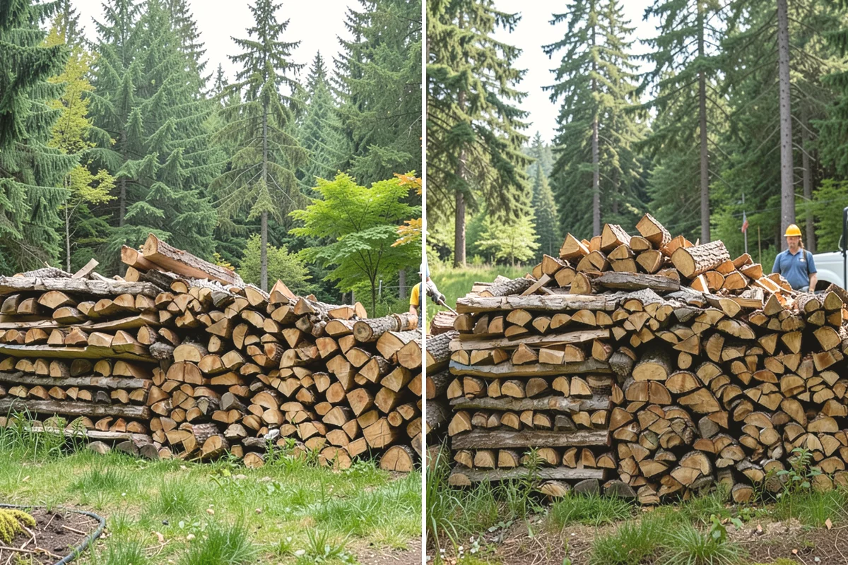 Air-Dried Firewood in Covington, King County, WA - Rounds are split and stacked off the ground