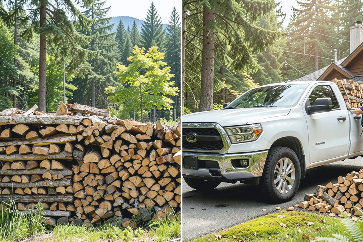 Air-Dried Firewood in Darrington, WA - Rounds are split and stacked off the ground