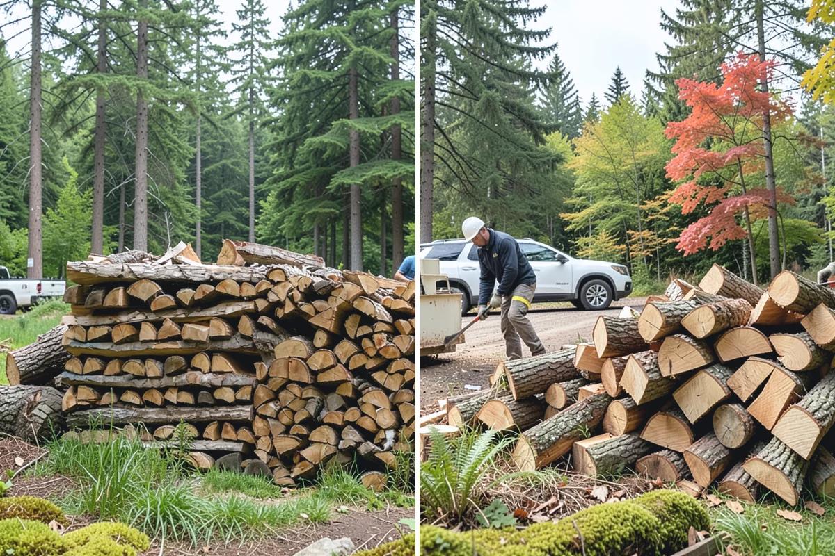 Air-Dried Firewood in Des Moines, King County, WA - Rounds are split and stacked off the ground