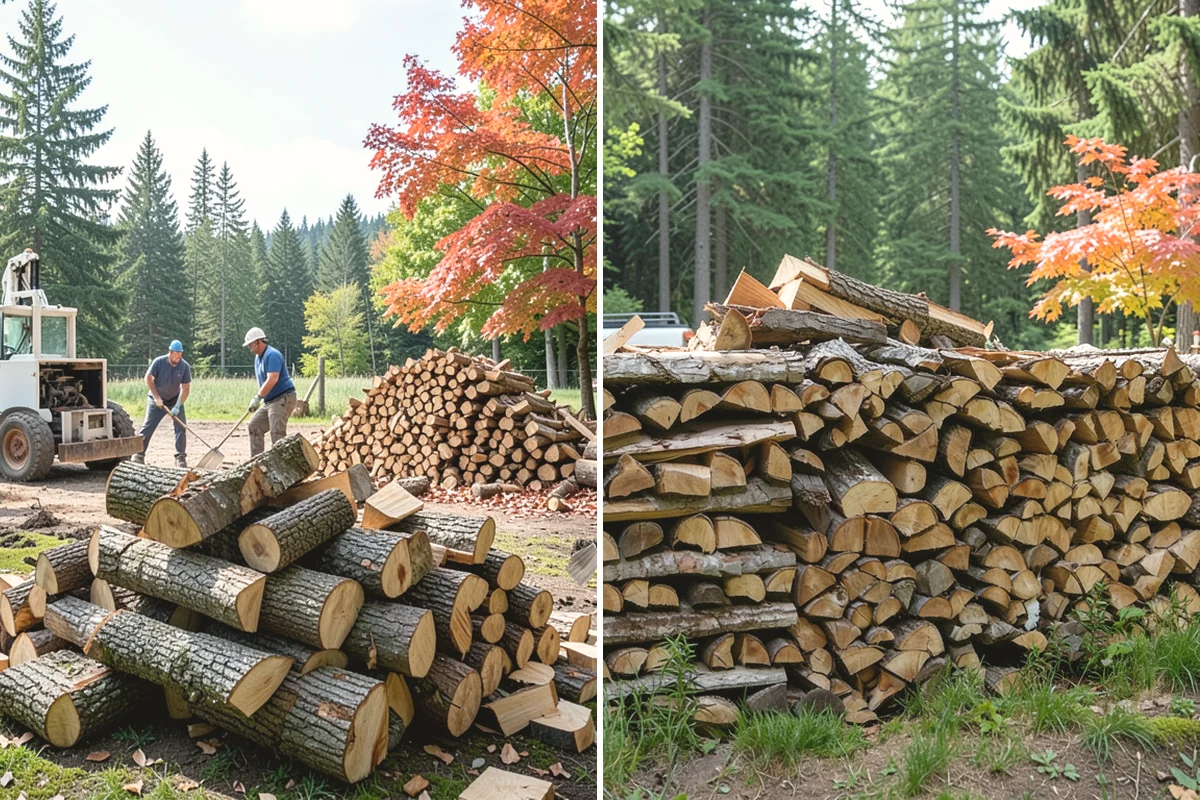 Air-Dried Firewood in Duvall, King County, WA - Rounds are split and stacked off the ground