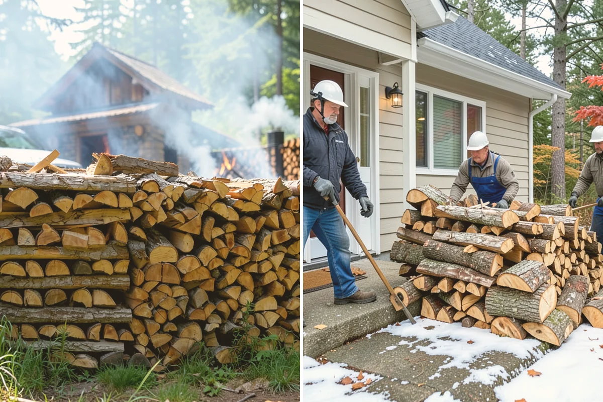 Air-Dried Firewood in Eatonville, Pierce County, WA - Rounds are split and stacked off the ground