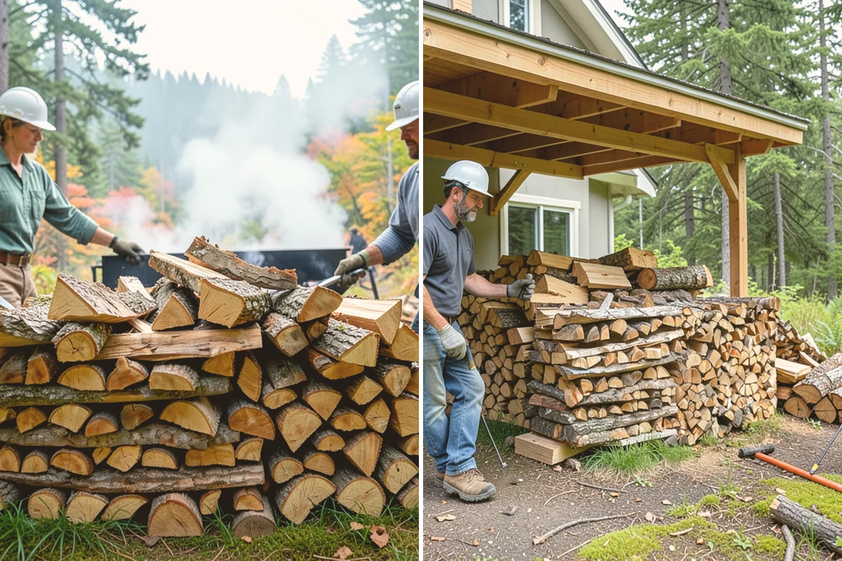 Air-Dried Firewood in Edmonds, Snohomish County, WA - Rounds are split and stacked off the ground