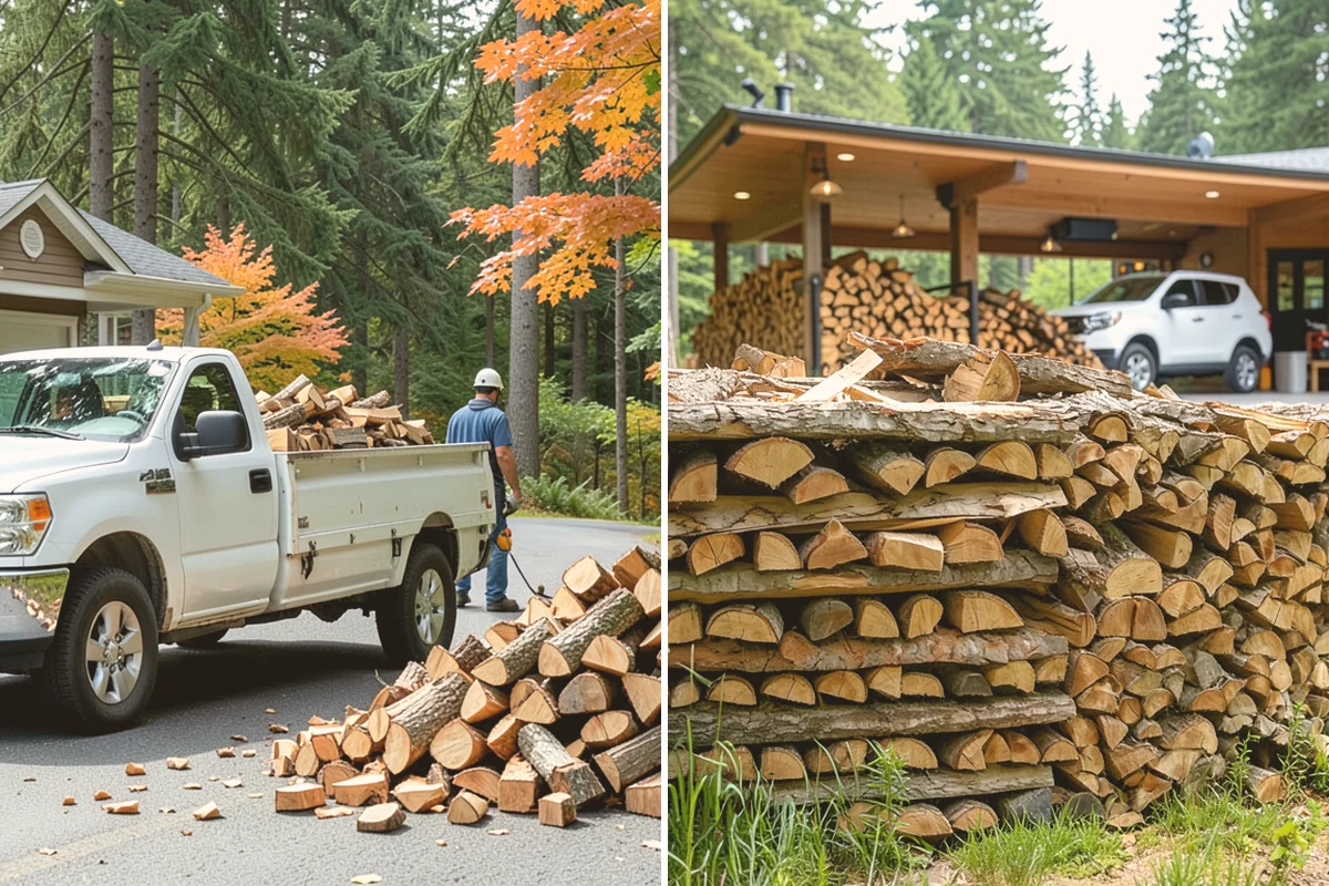 Air-Dried Firewood in Fife, Pierce County, WA - Rounds are split and stacked off the ground