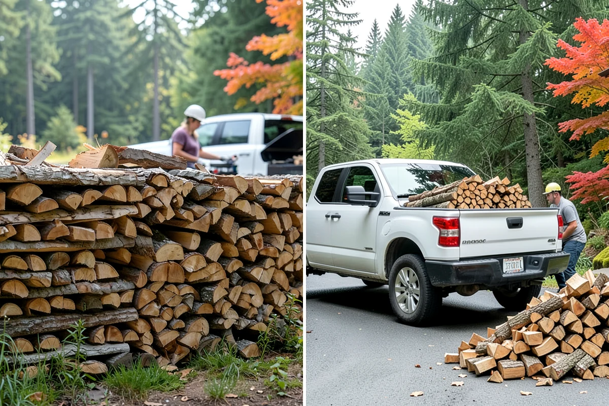 Air-Dried Firewood in Fircrest, Pierce County, WA - Rounds are split and stacked off the ground