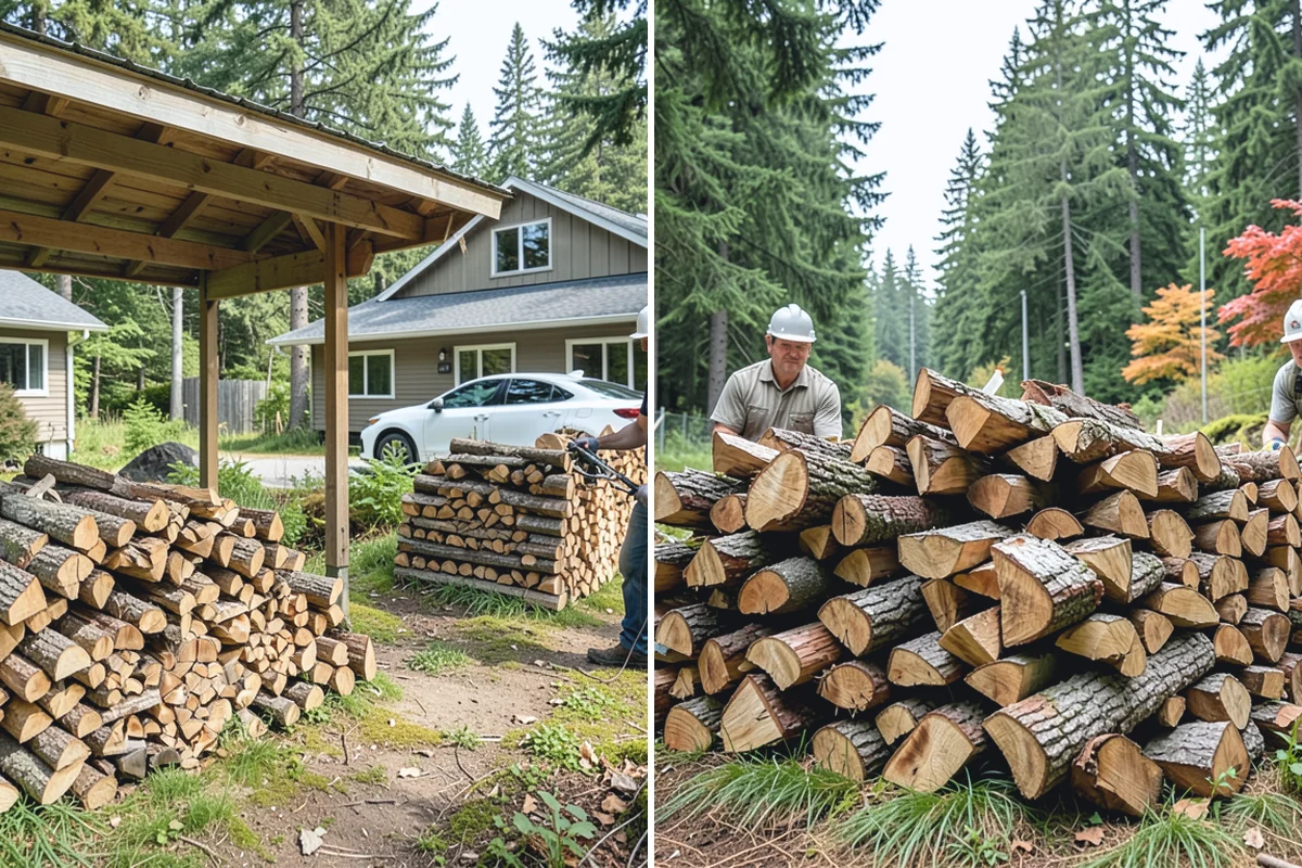 Air-Dried Firewood in Gold Bar, Snohomish County, WA - Rounds are split and stacked off the ground
