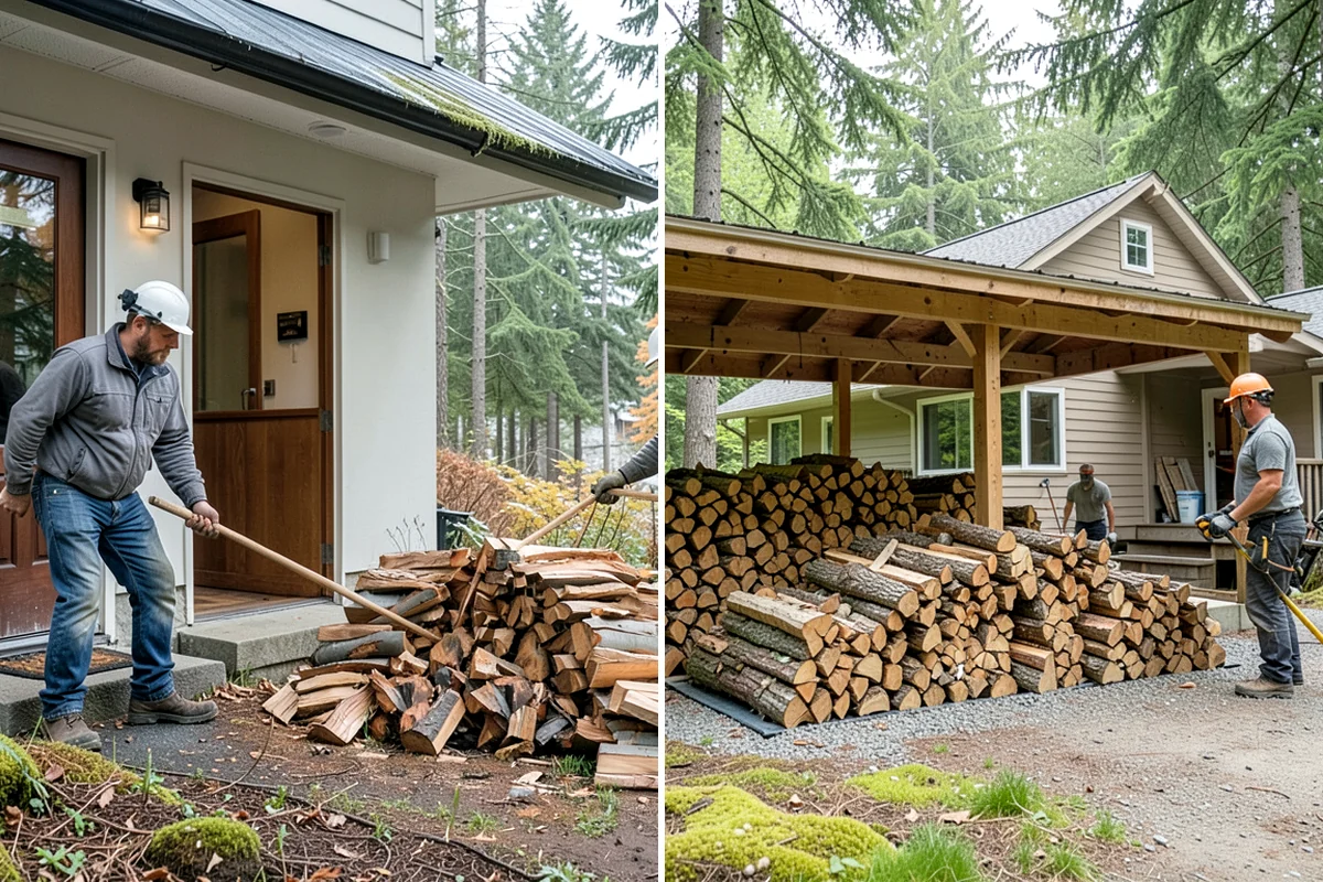 Air-Dried Firewood in Hunts Point, King County, WA - Rounds are split and stacked off the ground