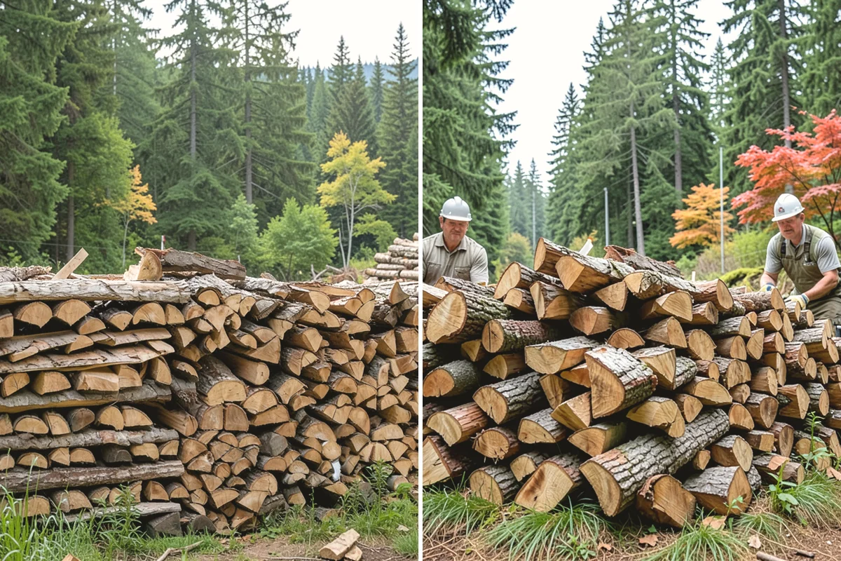 Air-Dried Firewood in Issaquah, King County, WA - Rounds are split and stacked off the ground