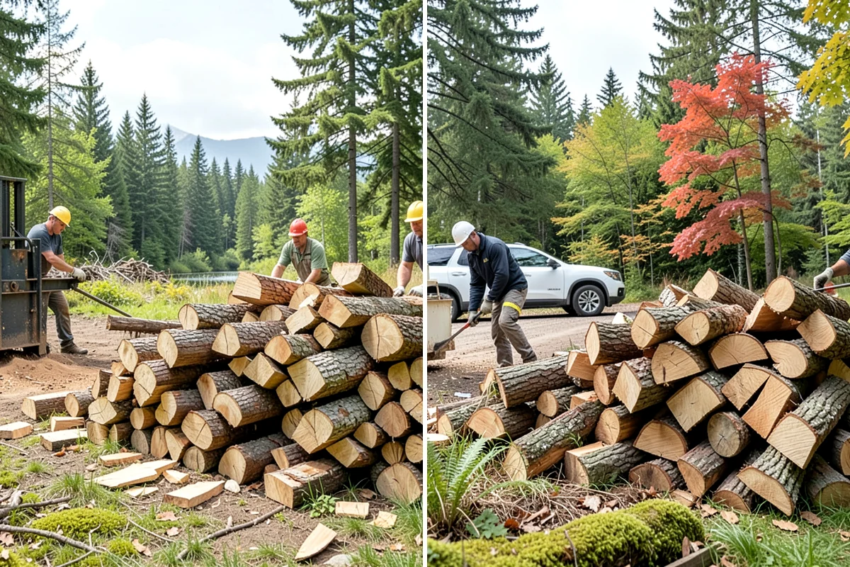 Air-Dried Firewood in Kenmore, King County, WA - Rounds are split and stacked off the ground