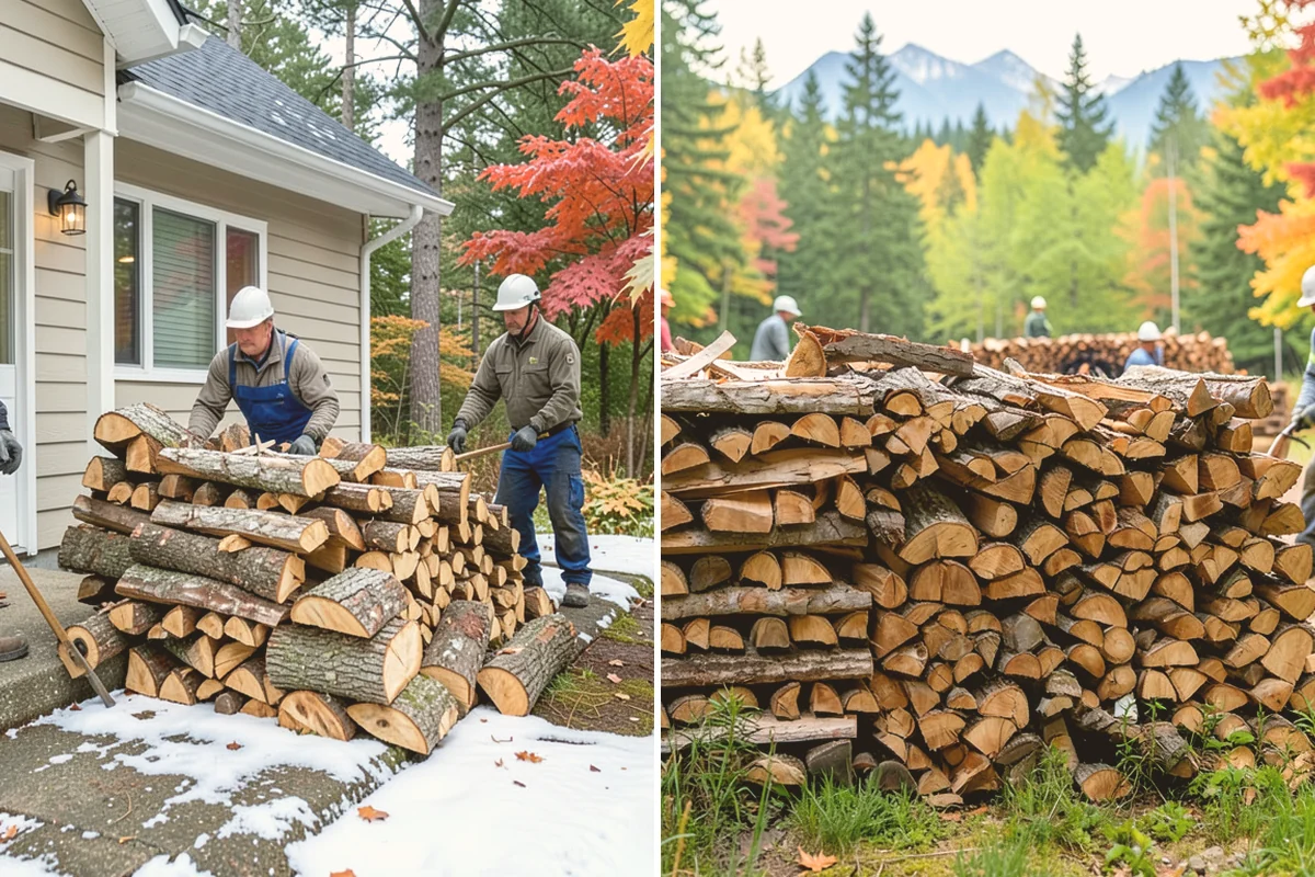 Air-Dried Firewood in Kent, King County, WA - Rounds are split and stacked off the ground
