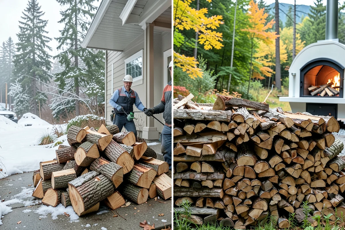Air-Dried Firewood in Lake Forest Park, King County, WA - Rounds are split and stacked off the ground