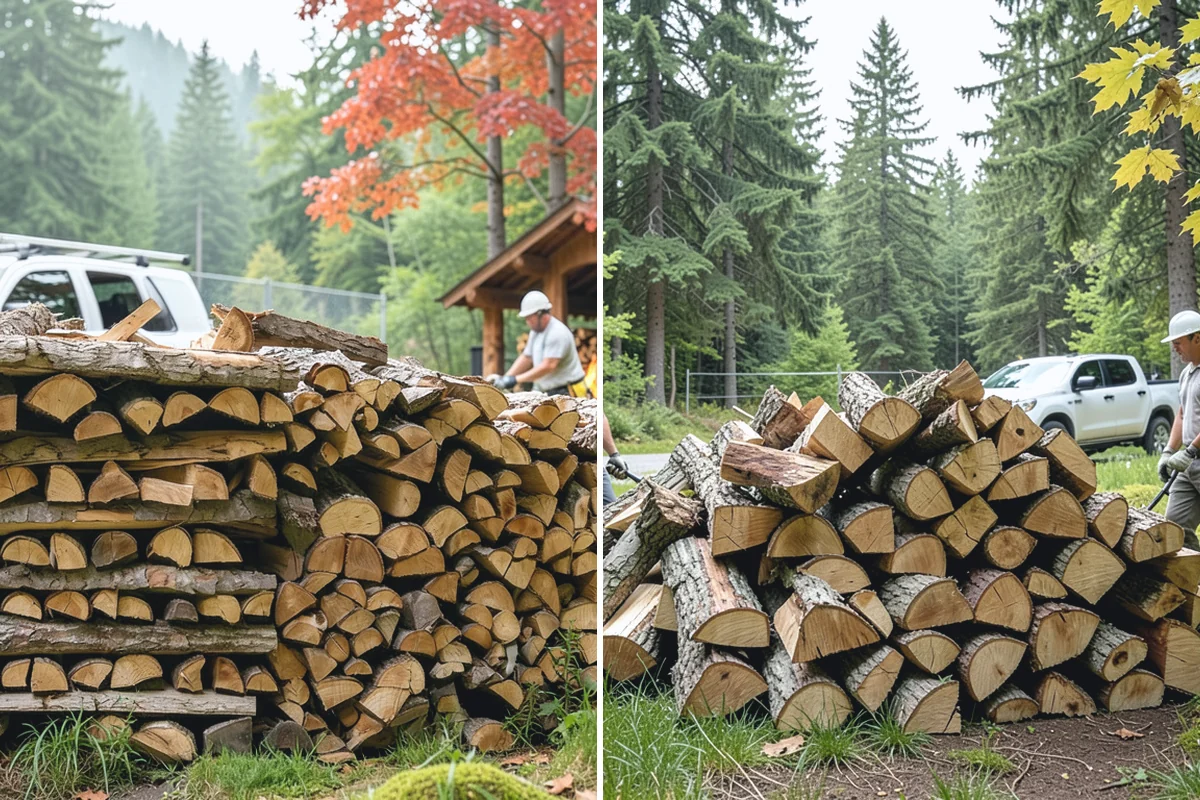 Air-Dried Firewood in Marysville, Snohomish County, WA - Rounds are split and stacked off the ground