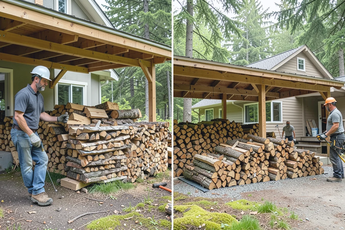 Air-Dried Firewood in Medina, King County, WA - Rounds are split and stacked off the ground