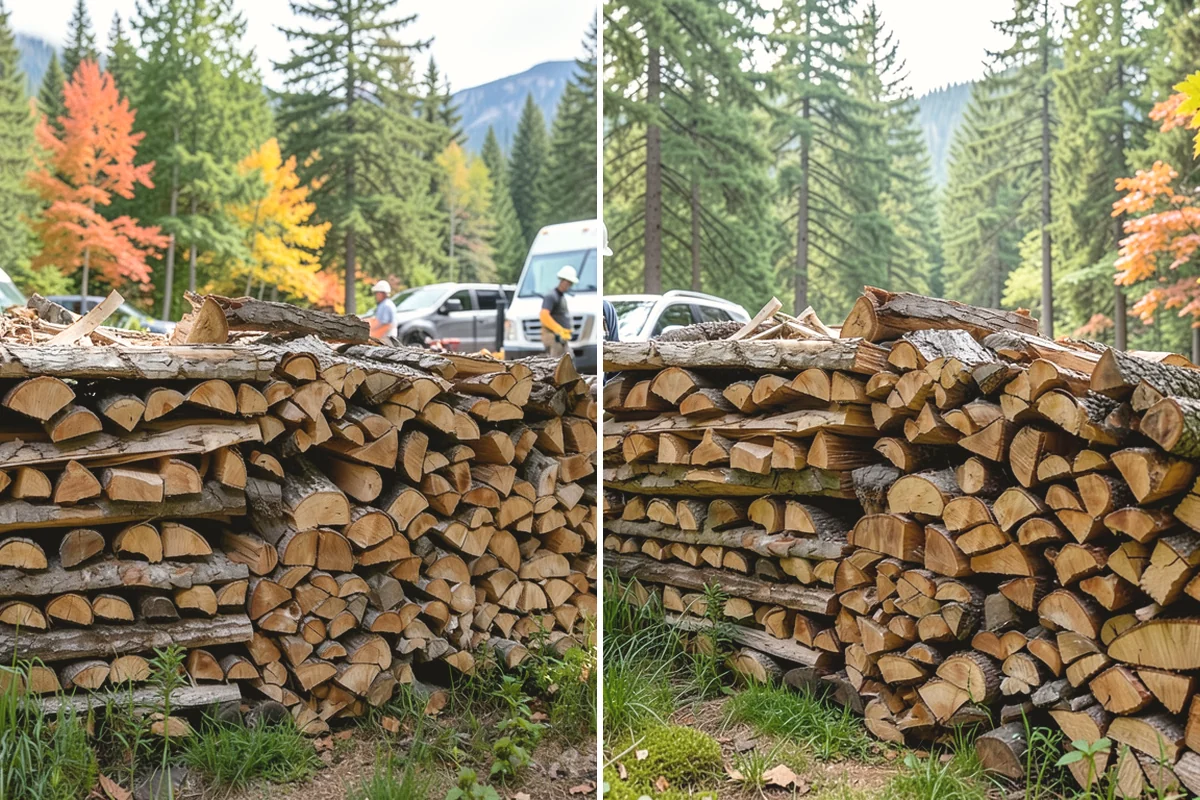 Air-Dried Firewood in Mercer Island, King County, WA - Rounds are split and stacked off the ground