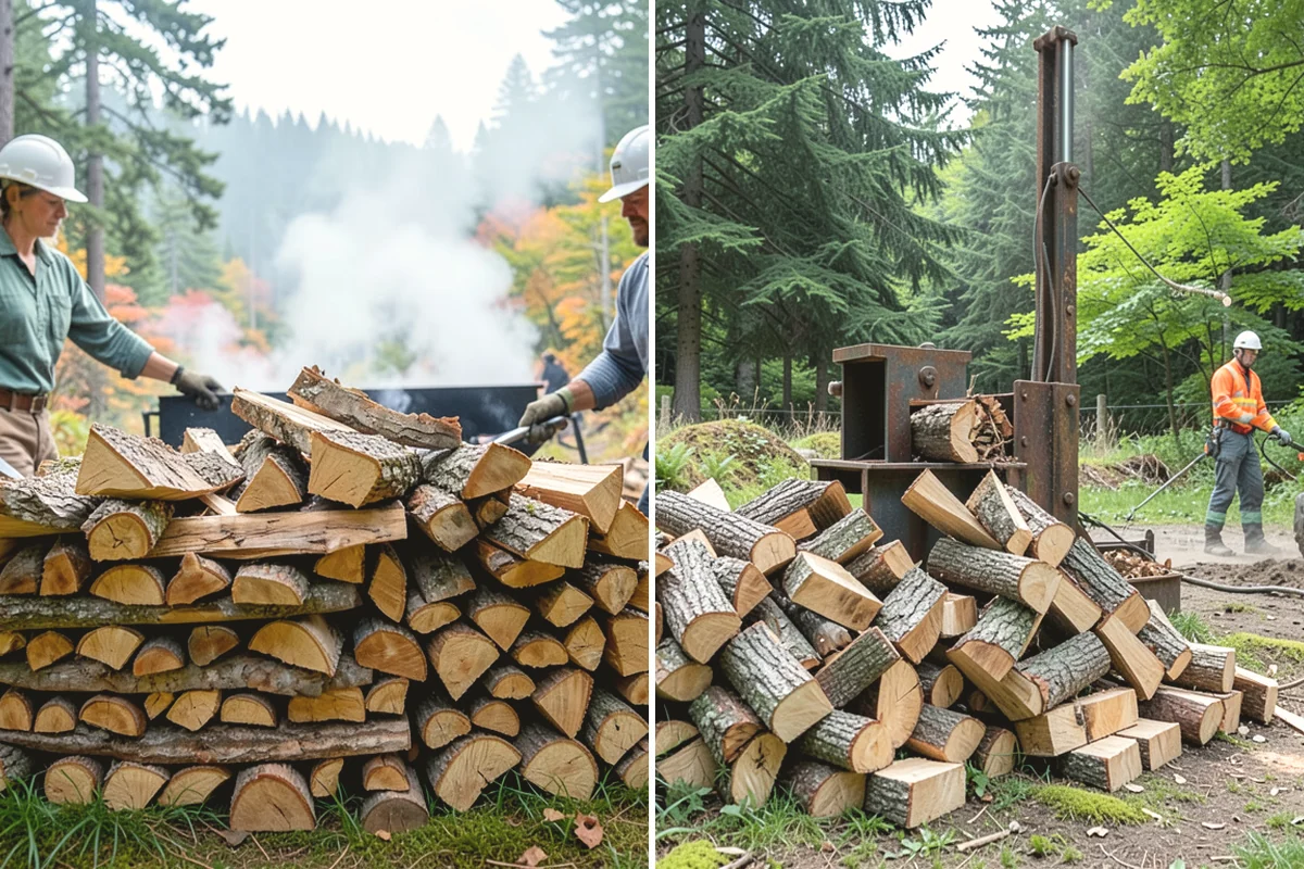 Air-Dried Firewood in Mill Creek, Snohomish County, WA - Rounds are split and stacked off the ground