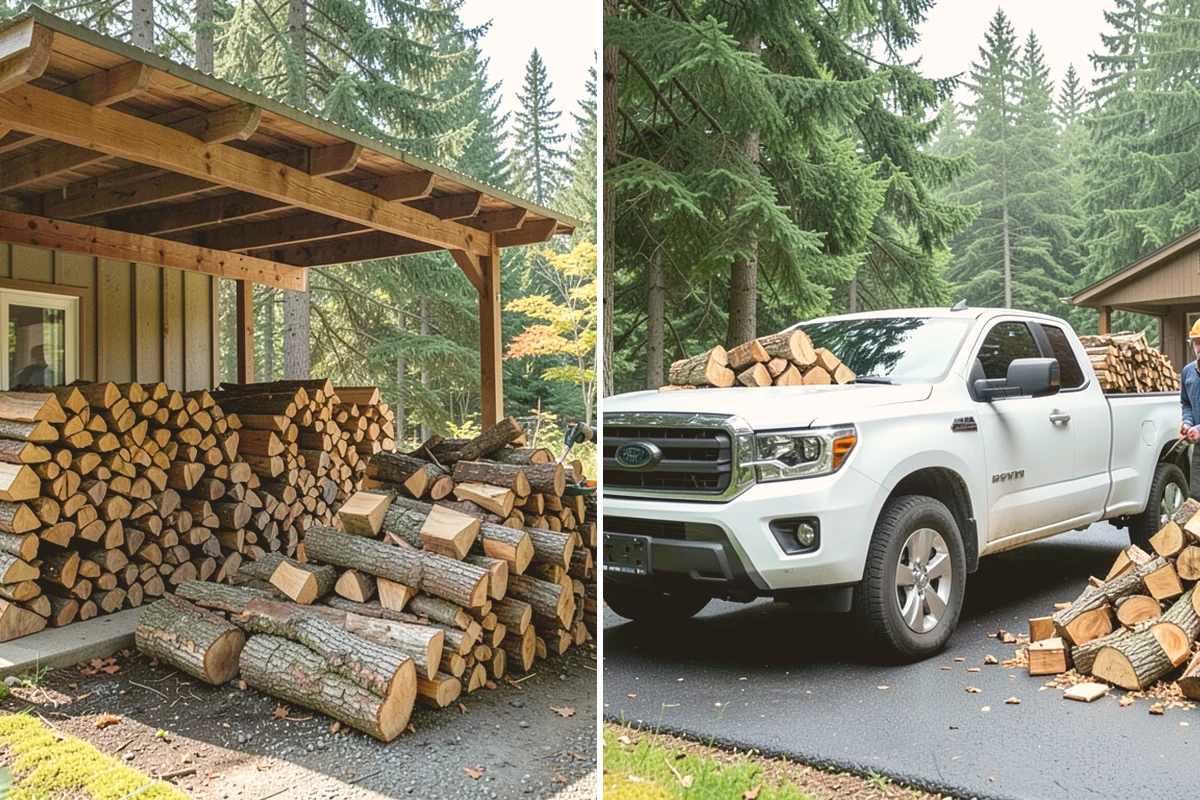 Air-Dried Firewood in Mount Vernon, Skagit County, WA - Rounds are split and stacked off the ground