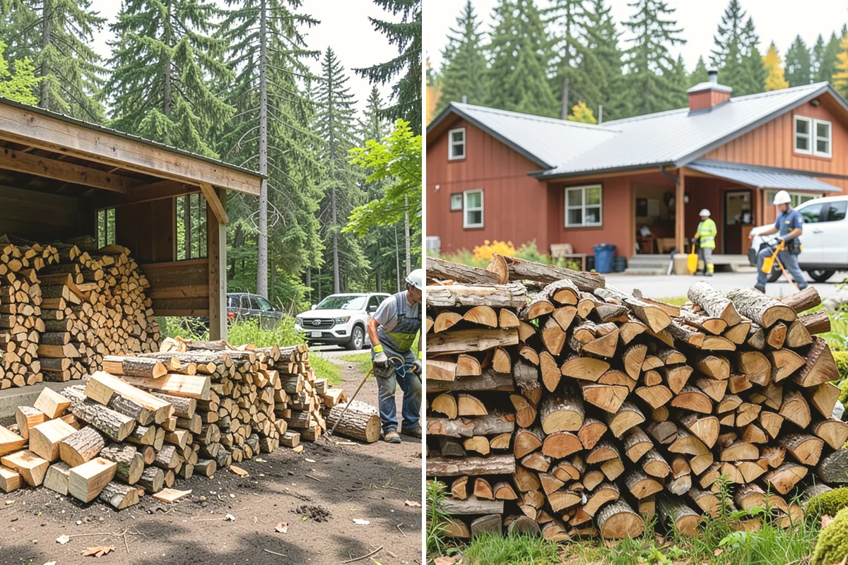 Air-Dried Firewood in Mountlake Terrace, WA - Rounds are split and stacked off the ground